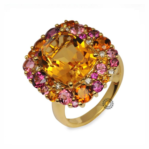 Δαχτυλίδι Κ18 χρυσό με citrine, τουρμαλίνες, ζαφείρια και διαμάντια