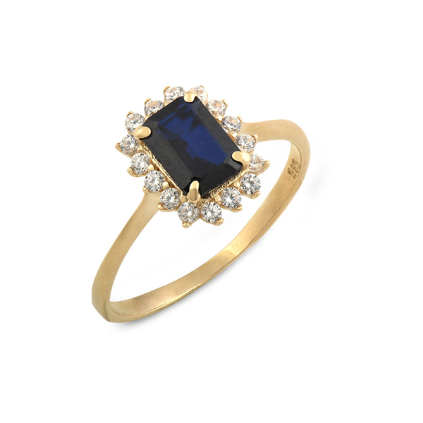 Δαχτυλίδι ροζέτα Κ14 χρυσό με μπλε ζιργκόν